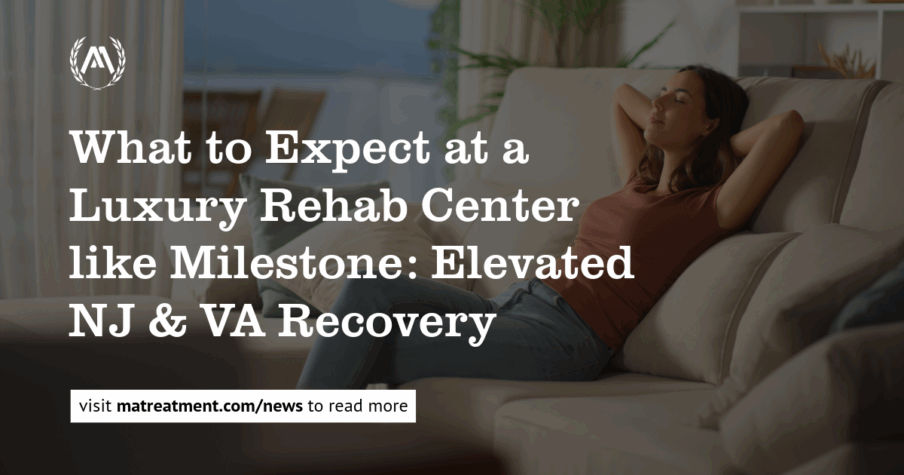 Woman relaxing on couch in a modern, luxury rehab center in NJ or VA.